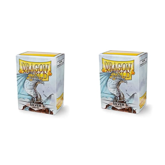 2 Packs Dragon Shield Matte Silver Standard Size 100 ct Card Sleeves Value Bundle!