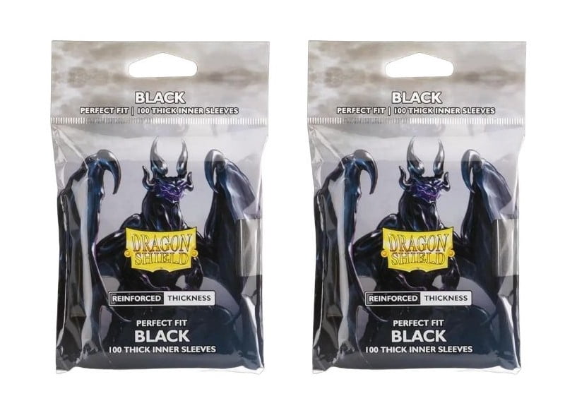 2 Packs Dragon Shield Thick Inner Sleeve Standard Size 100 ct Card Sleeves - Black