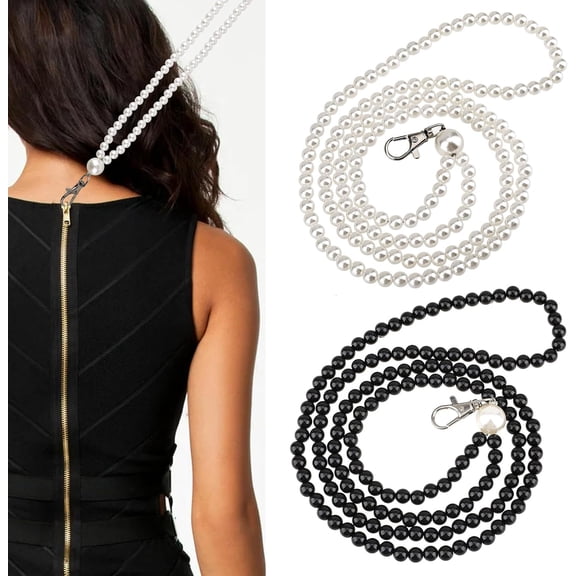 2 Packs Dress Zipper Helper Long Dress Zipper Pull Helper Beaded Zipper Extender with Clip Zip Puller Aid Tool Zipper Assistant Zipping Up Down Dress and Boot by Yourself (Black and White)
