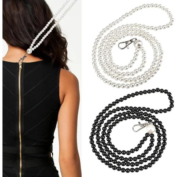 2 Packs Dress Zipper Helper Long Dress Zipper Pull Helper Beaded Zipper Extender with Clip Zip Puller Aid Tool Zipper Assistant Zipping Up Down Dress and Boot by Yourself (Black and White)