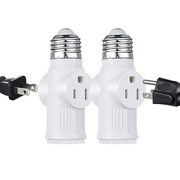 2 Packs E26/E27 3 Prong Light Socket to Plug Adapter,Polarized Light Socket Outlet for 2/3Prong Convert,Screw in Outlet Plug Splitter for Garage,Porch,PBT