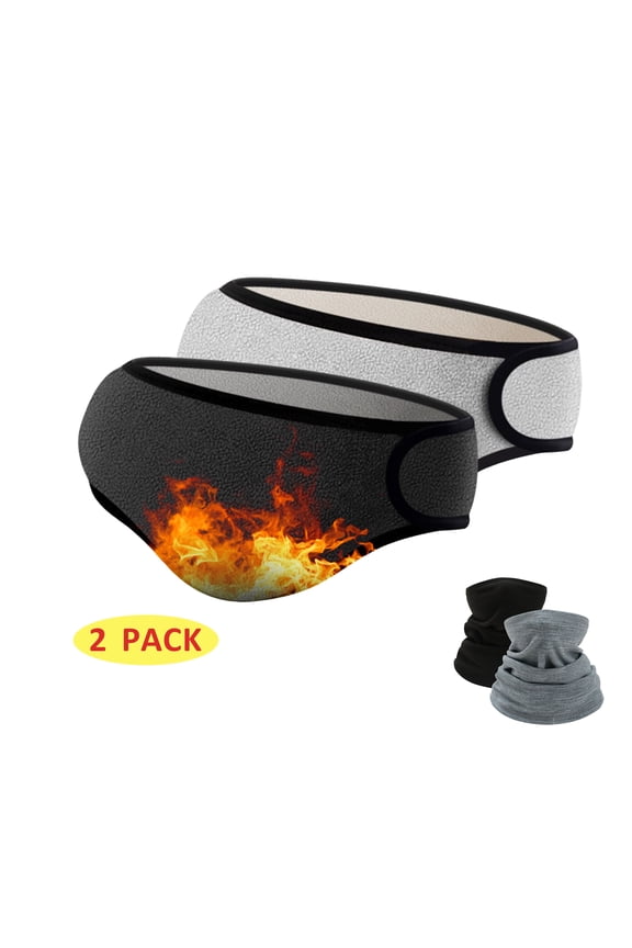 2 Packs Ear Warmer Muff headband Winter Fleece Ear Cover for Cold Weather Black Gray