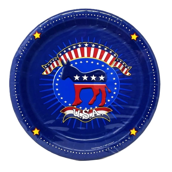 2 Packs - Election Patriotic Democrat USA Large 8-7/8" Party Plates - 2 Packs of 8 - 16 Total
