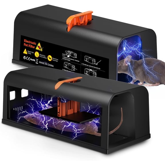 2 Packs Electric Rat Traps Indoor for Home, Electronic Mouse Trap Zapper, Rat Killer with Powerful Voltage, Effective Mouse Zapper for Rats and Mice No Touch Reusable Rat Zapper to Protect Your Home