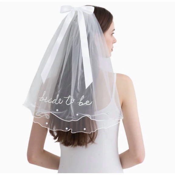 (2 Packs) Elegant Bridal Pearl Embroidery Veil - Lightweight Wedding Veil for Bride with Pearl Details for Church Outdoor Ceremony