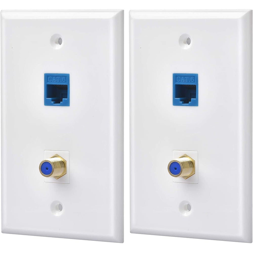 2 Packs Ethernet Coax Wall Plate Outlet with 1 Cat6 Port and 1 Gold ...