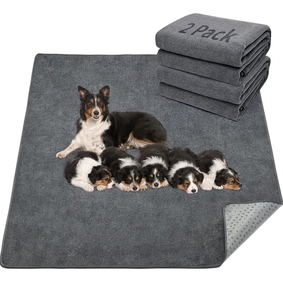 2 Packs Extra Large Reusable Dog Mat for Floor, Non-Slip Washable Pee Pads for Dogs, Fast Absorbent Pet Whelping Pads, Puppy Playpen Mat for Incontinence, Housebreak, Crate (36"x48"-Gray)