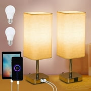 2 Pack Bedside Table Lamp, Touch Control Nightstand Lamp with USB A+C Charging Ports, 3-Way Dimmable lamps with Linen Fabric Shade for Bedroom Living Room