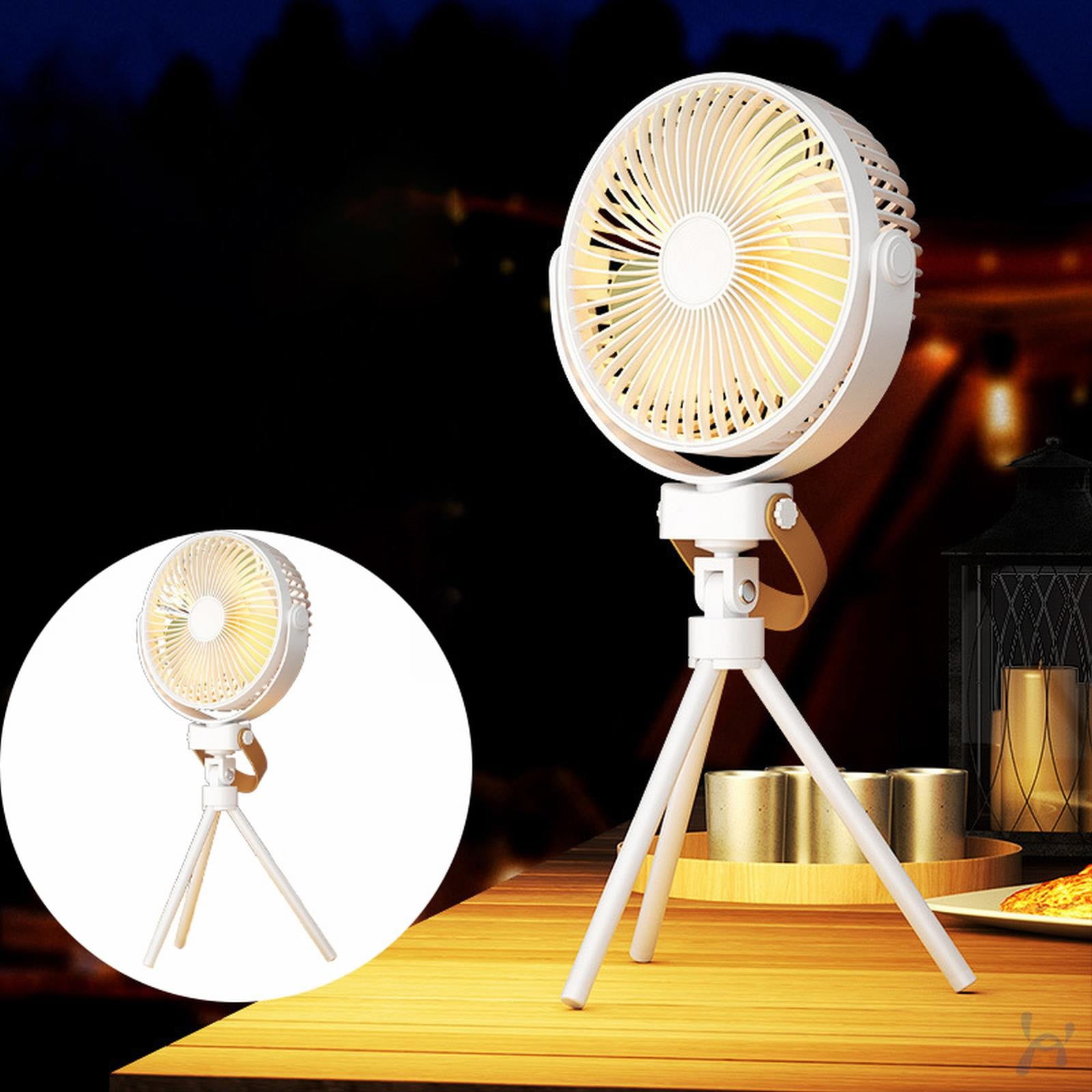 Solar Camping Fan With LED Lantern - Rechargeable, 19H Runtime, 3 Speeds & Timer, Battery/Solar Powered