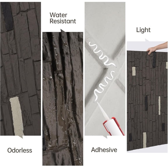 2-Packs Faux Stacked Stone Panels - 47.3" x 23.7" Artificial PU Stone Wall Panels, Exterior Siding Panels for DIY Home Improvement Projects, Dark Grey$$Tools & Hardware Other
