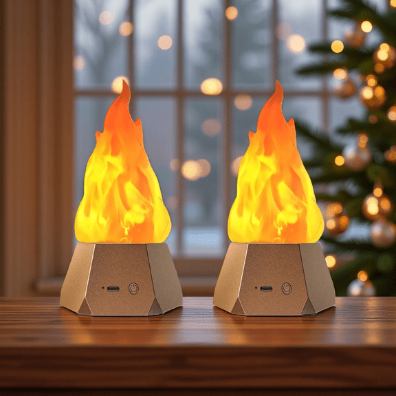 2 Packs Festival Flame Desk Light with 3 Flashing Modes USB Charging Outdoor Camping Courtyard Landscape Christmas Decoration Light for Home Decoration, Parties Atmosphere-Creating Kit