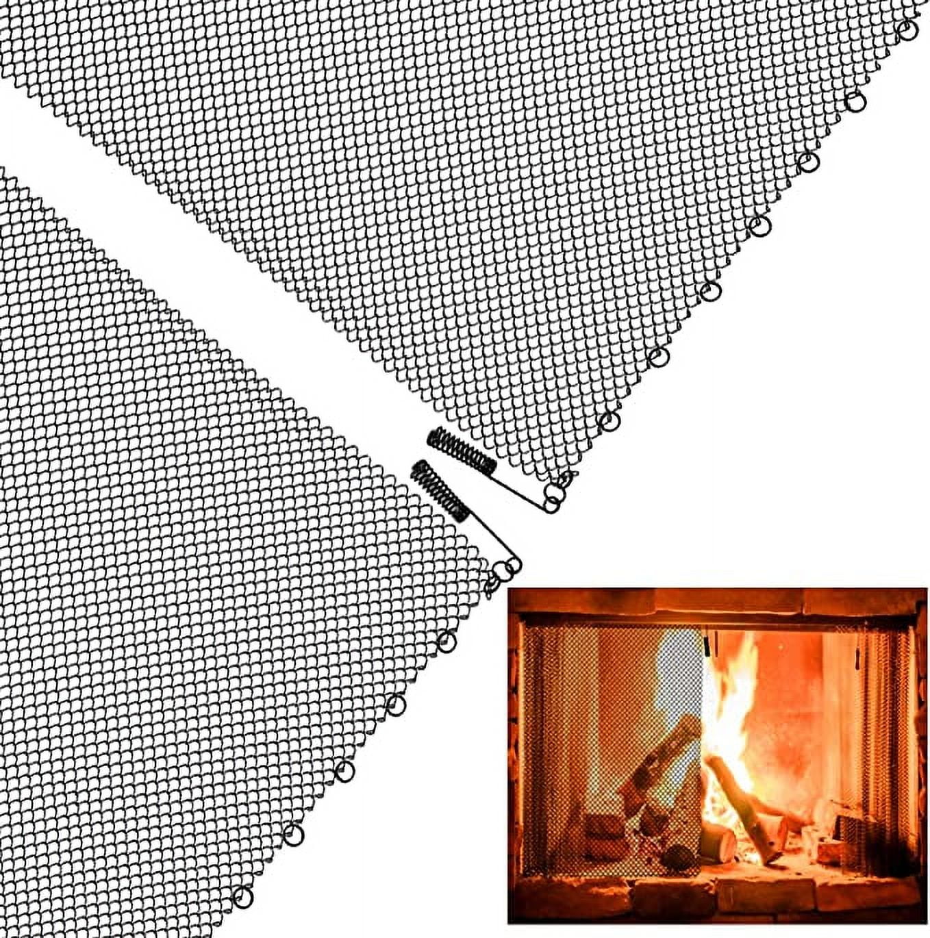 2 Packs Fireplace Mesh Screen Curtains 22" H × 24" W Decorative Scroll