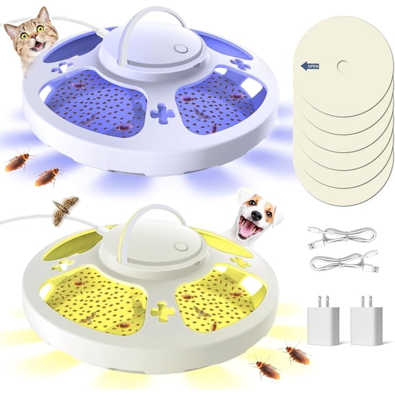 2 Packs Flea Traps for Inside Your Home with 6 Sticky Pads and USB Cable, Flea Light Traps for Home, Hanging Pest Control Device for Bugs Moths Gnats, Effective Indoor Outdoor