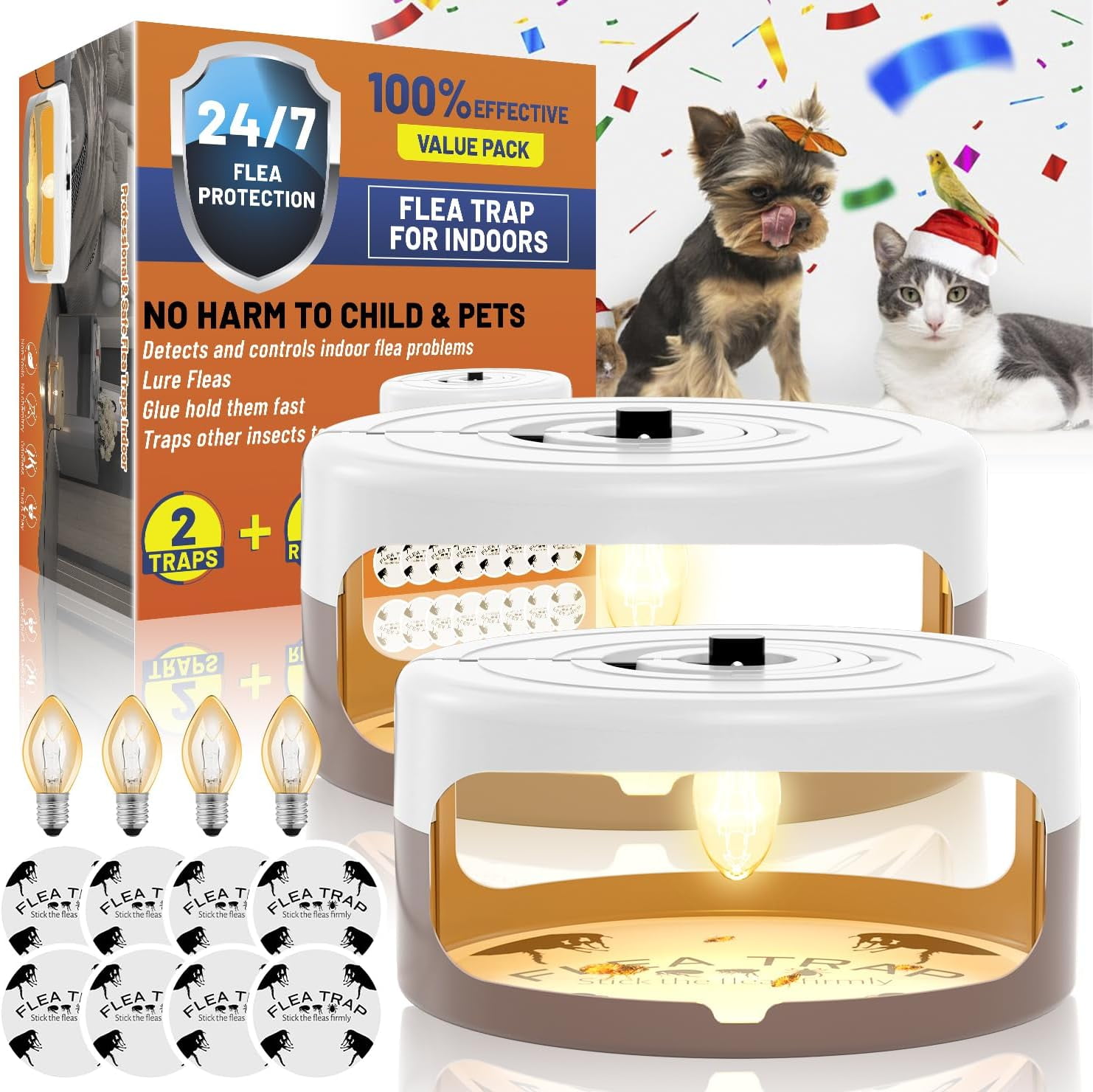 2 Packs Flea Traps for Inside Your Home with 8 Sticky Pads Refills & 4 ...