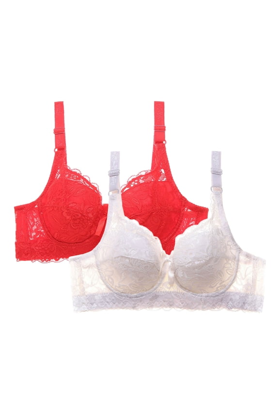 2 Packs Floral Secret Comfort Rose Bra,Lace Eyelet Bras for Women Full Coverage Shelf Bra Seamless Front Closure Bralettes Support Push Up Plus Size Brassieres Sets
