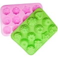 thumbnail image 1 of 2 Packs Flowers Silicone Non-Stick Mold, Chainplus Bake Mold for Cake, Jelly, Pudding, Chocolate, Cupcake, 12-Cavity Muffin Pan, Baking Pans with Flowers and Heart shape. - Pink, Green, 1 of 6