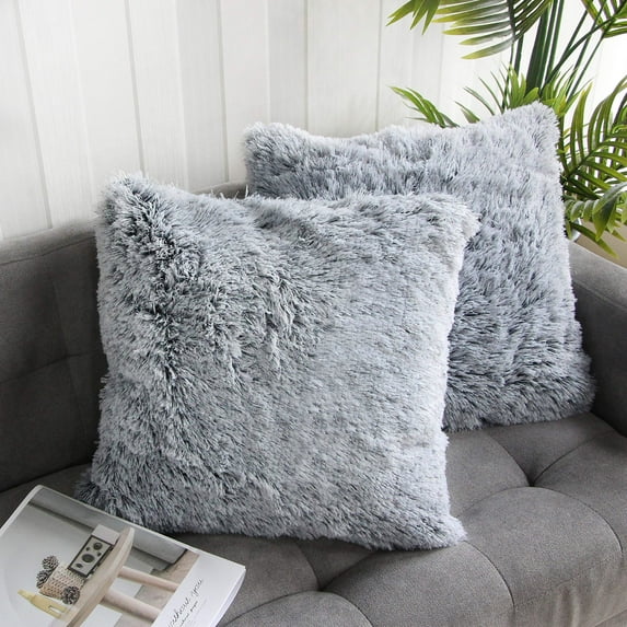 2 Packs Fluffy Plush Pillow Cover 18"x18", Fall Winter Home Decorative Super Soft Plush Throw Pillow