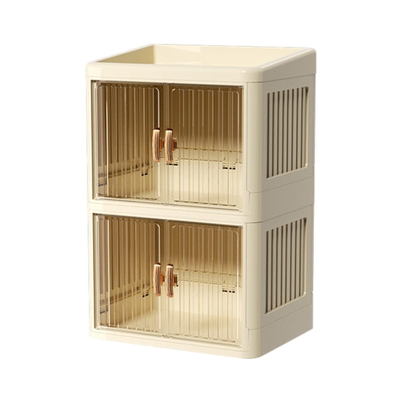 2 Packs Foldable Double Door Storage Box with Flat Cover White Drawer Organizer for Stationery Cosmetics Care Products Multilayer Desktop Drawer Cabinet Organizer Plastic
