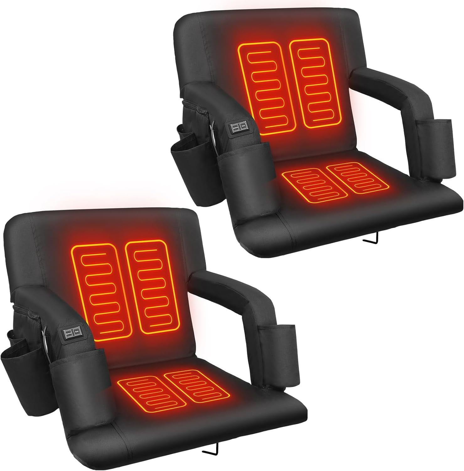 2 Packs Foldable Double Heated Stadium Seats for Bleachers, 6 Reclinng