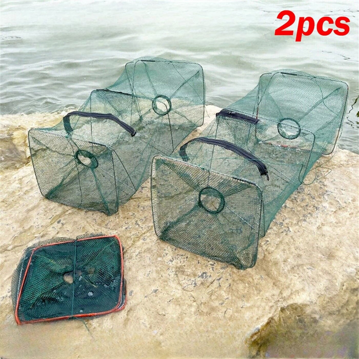 2 Packs Foldable Lobster Trap Net Cage Crab Trap Bait Square Fast