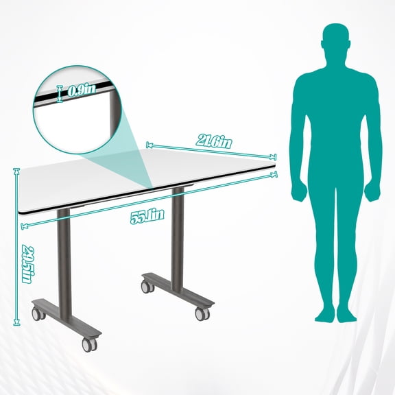 2 Packs Folding Conference Table, Flip-Top Nesting Training Desk with 360 Silent Casters, Durable Eco Desktop, Sturdy Aluminum Alloy Legs, Mobile Office/Classroom/Seminar Table, White