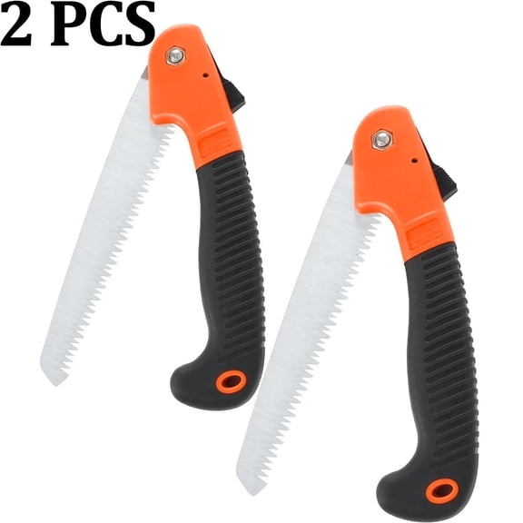 2 Packs Folding Saw,6.7-Inch Folding Hand Saw, Pruning Saw with Trible-Cut Razor Teeth for Wood Cutting, Tree Trimming, Professional Camping Gardening Tools (Orange)