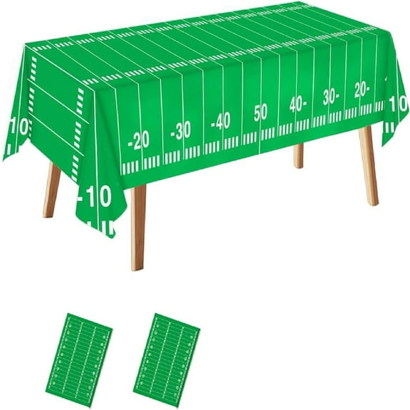 2 Packs Football Tablecloth 54 x 108 Inches Green Football Field Touchdown Tabl ver Disposable Plastic Rugbyl Themed Cloth Gameday Tailgate Tablecloths for Party D rations