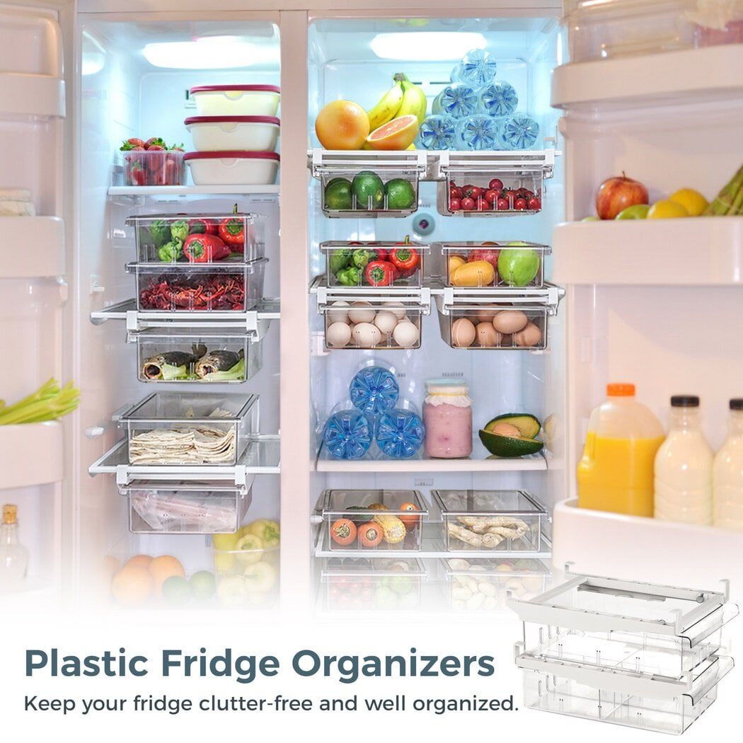 2 Packs Fridge Organizers, Fridge Drawer Storage Bins, Freezer Bins