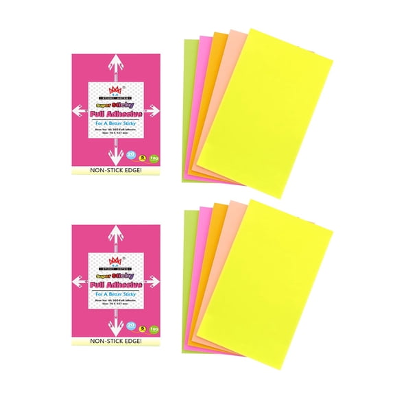 2 Packs Full Adhesive Sticky Notes 3 x 5 in 5 Colors 200 Sheets Total
