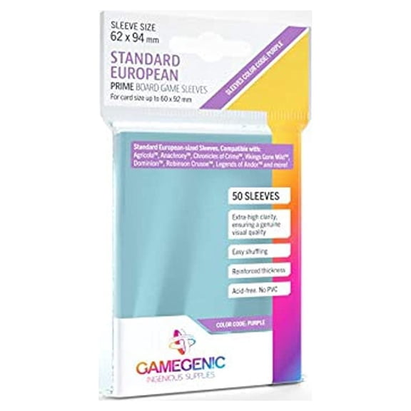 2 Packs Gamegenic Prime Board Game Sleeves 50ct Standard European Size Card Sleeves Individual Pack