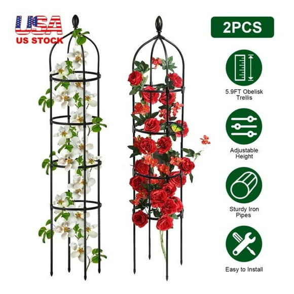 2 Packs Garden Obelisk Trellis 5.9FT Plants Tower for Climbing Plants Flower Vegetable Vine Support Rustproof Garden Plant Trellis Black(No shipments on weekends) as picture