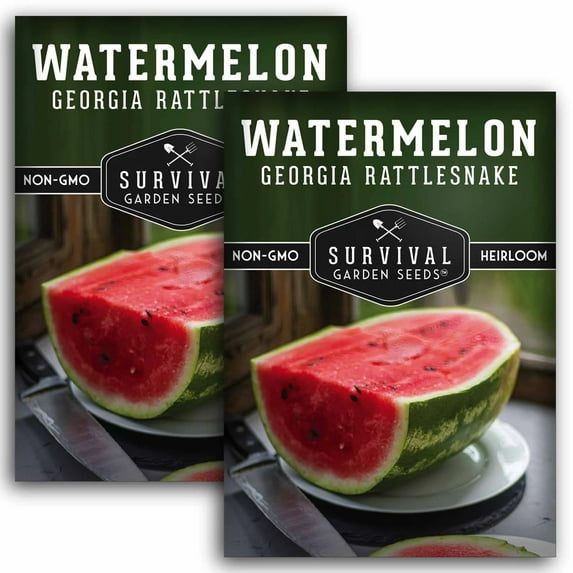 2 Packs Georgia Rattlesnake Watermelon Seeds - Non-GMO Heirloom Full Sun Annual Fruit