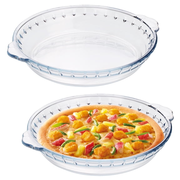 2 Packs Glass Pie Plates 7" Glass Pie Pans Easy Grab Glass Baking Dishes with Handles for Serving, Clear