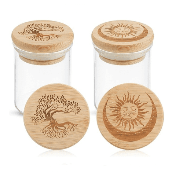 2 Packs Glass Storage Jar with Drative Airtight Bamboo Lid Multi Use Container Glass Jar Set Kitchen Canisters Food Cereal Storage for Candy Cookie Coffee Tea,