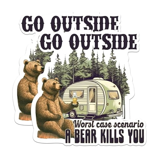 (2 Packs) Go Outside Worst Case Scenario A Bear Kills You Magnets - Nature Outdoors Magnets - 5" On Longest Side - Premium Magnet - for Fridges, Toolboxes, Cars - Made in USA - MAG2393