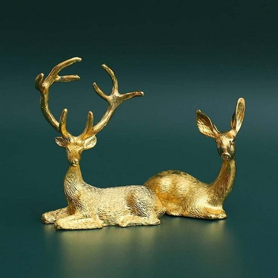 2 Packs Gold Reindeer Figurines,Reindeer Christmas Decor,Plastic Christmas Reindeer Decor for Home,2PCS Sitting Nordic Style Elk Statues for Tabletop,Mantel,Office Desk,Cabinet Decorations