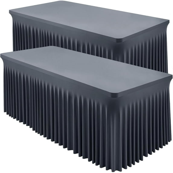 2 Packs Grey Spandex Tableclothes for 6 Foot Rectangle Table, Spandex Table Covers 6FT Stretch Table Skirts Rectangle Wrinkle Free Fitted Tablecover for Event, Wedding, Banquet & Parties