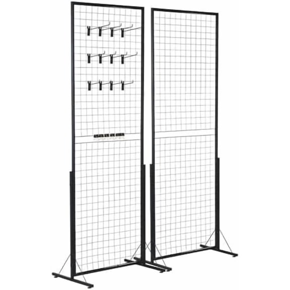 2 Packs Grid Wall Panels Tower 2' x 5.6' Double Side Wire Gridwall Display Racks with T-Base for Craft Shows Retail Home Decor - Portable Folding 60lbs Capacity Easy Setup Includes Extra Clips Hooks