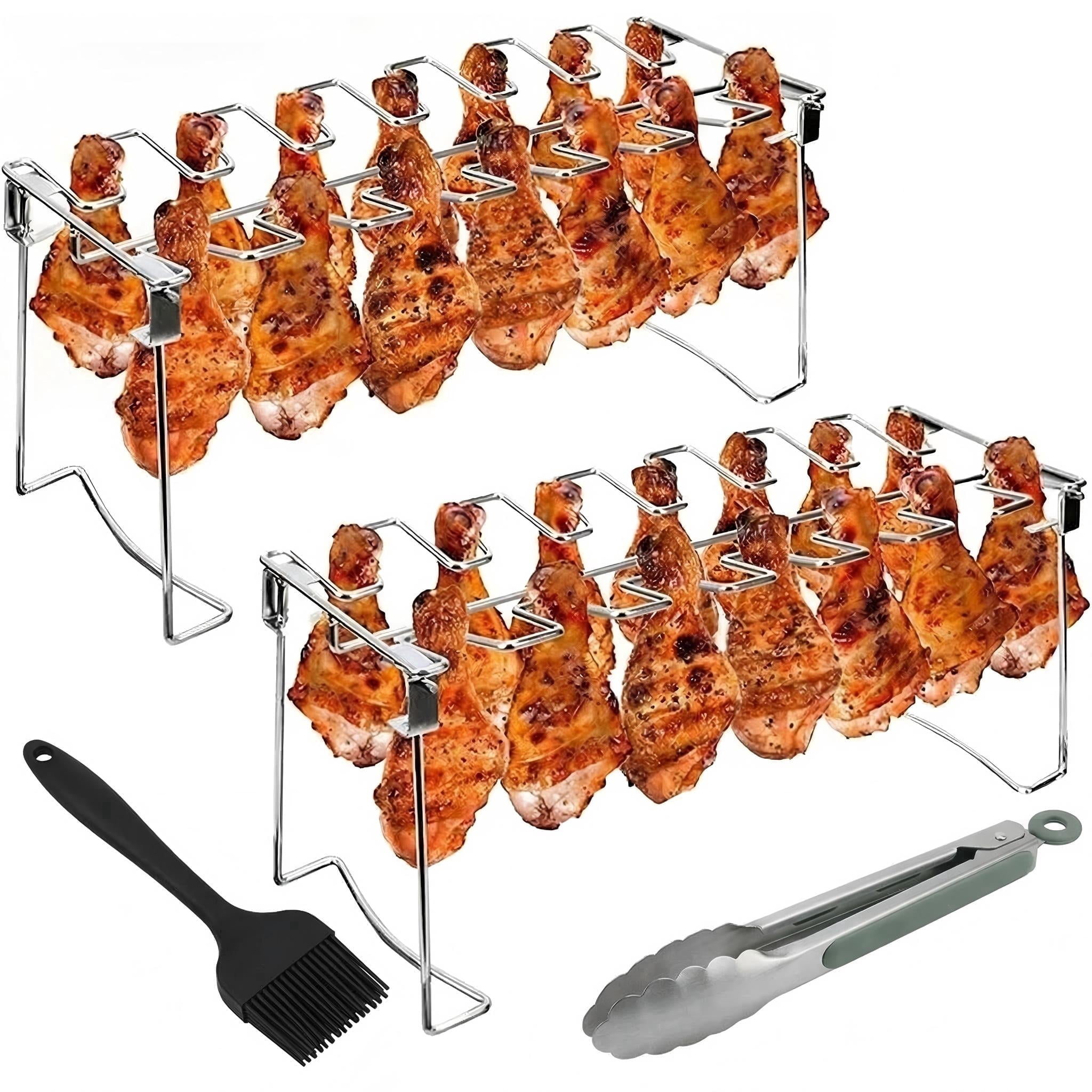 2 Packs Grill Rack, Chicken Leg and Wing Rack, 14 Slots BBQ Chicken ...