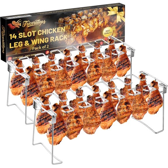 2 Packs Grill Rack, Chicken Leg and Wing Rack, 14 Slots BBQ Chicken Drumsticks Holder Stainless Steel Roaster Stand for Smoker Grill, Oven, Charcoal Grill