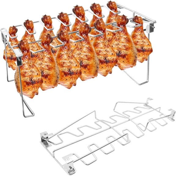 2 Packs Grill Rack, Chicken Leg and Wing Rack, 14 Slots Chicken Drumsticks Holder, Stainless Steel Roaster Stand for Smoker Grill, Oven, BBQ Accessories