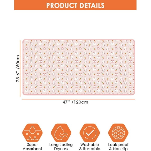 2 Packs Guinea Cage Liners, 47''X24'' Washable Non Slip Reusable Bedding for Small Animals