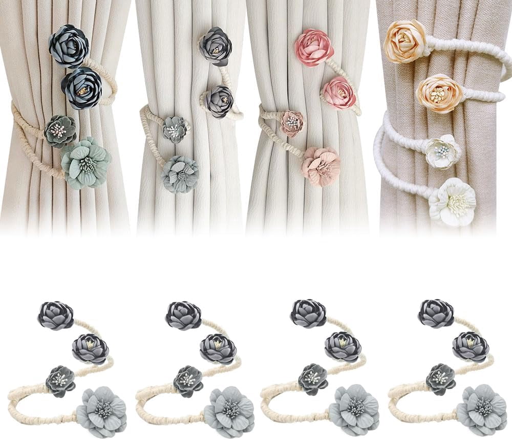 Hangtty 6 Pack Beige Curtain Tiebacks - Braided Rope Curtain Holders For Drapes & Window Treatment