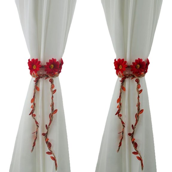 2 Packs Handmade Artificial Flower Curtain Holdbacks , Flexible Curtain Tiebacks Clips Flower Curtain Tie Back