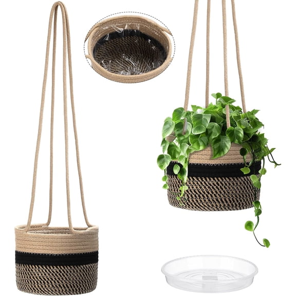 2 Packs Hanging Planter Basket 7.8" Cotton Rope Woven Plant Hangers Indoor Plant Boho Hanger Large Hanging Wall Plants for Outdoor Home Decorations Fence Planters Plant Flower Pots