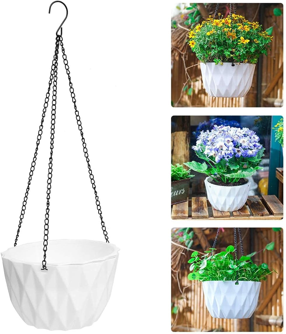 2 Packs Hanging Planter Flower Pot with Chain and Hook Indoor Outdoor White