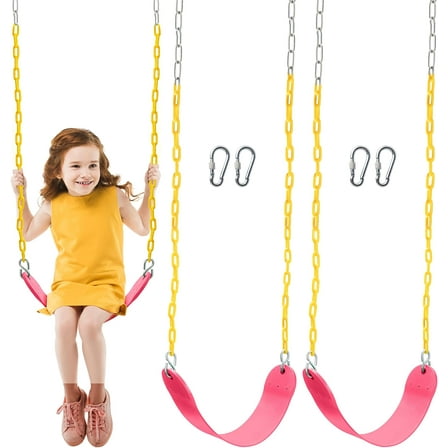 2 Packs Heavy Duty Swing Seat, Swing Set Accessories Replacement with 4 Snap Hooks for Kids Outdoor Play Playground, Trees, Swingsets, Playground(Pink)