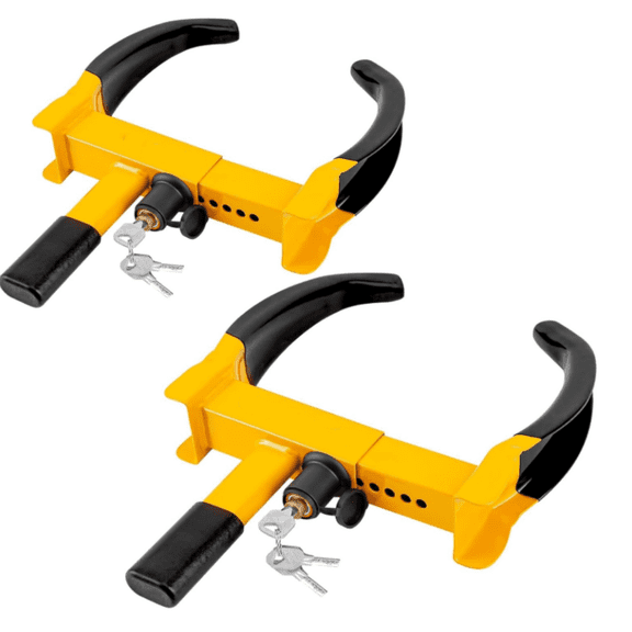 2 Packs Heavy Duty Trailer Wheel Clamp, Yellow/Black Universal Security Tire Lock, Adjustable Anti Theft Lock for Trailers SUV Boats ATVs Motorcycles Golf Cart, 6 Alike Keys