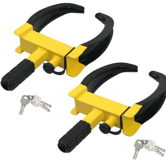 2 Packs Heavy Duty Trailer Wheel Clamp, Yellow/Black Universal Security Tire Lock, Adjustable Anti Theft Lock for Trailers SUV Boats ATVs Motorcycles Golf Cart, 6 Alike Keys