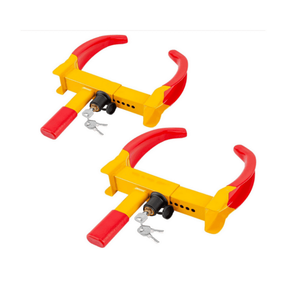 2 Packs Heavy Duty Trailer Wheel Lock, Adjustable Anti Theft Wheel Clamp, Great Deterrent for Trailers SUV Boats ATVs Motorcycles Golf Cart, 6 Alike Keys